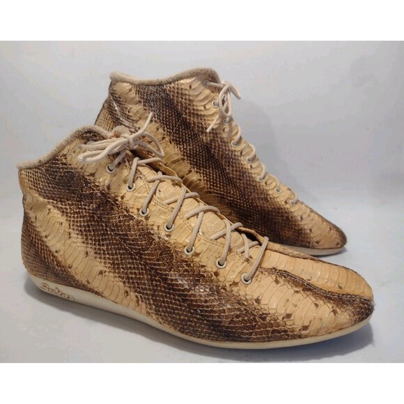 80s Snakers Python High-Top Sneakers Sz 9.5 VTG Exotic Rare Cream Snake Skin - Picture 1 of 14